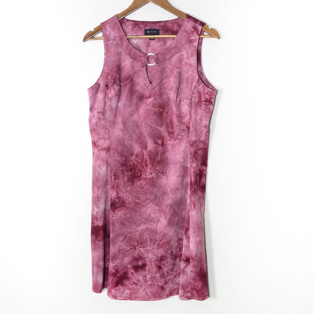 AB Studio Dress Size L Red Marbled Sleeveless Sheath Romantic Night Out